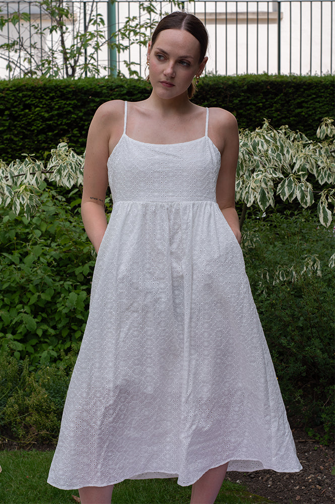 Fika Dane White Broderie Anglaise Midi Dress