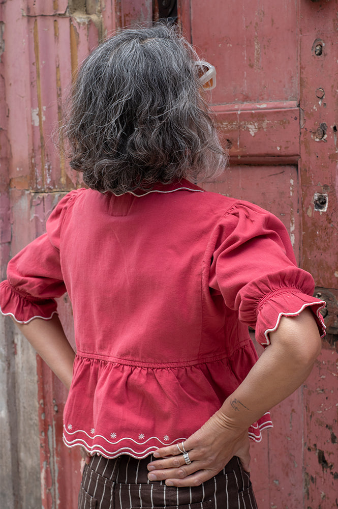 Seventy + Mochi Ana Tie Front Vintage Red Blouse