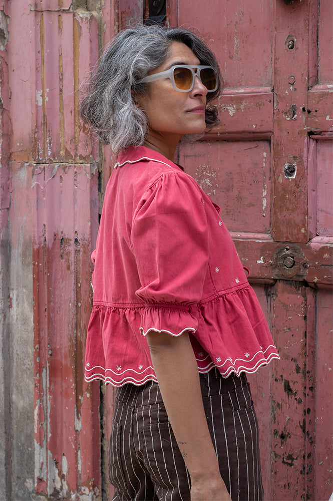 Seventy + Mochi Ana Tie Front Vintage Red Blouse