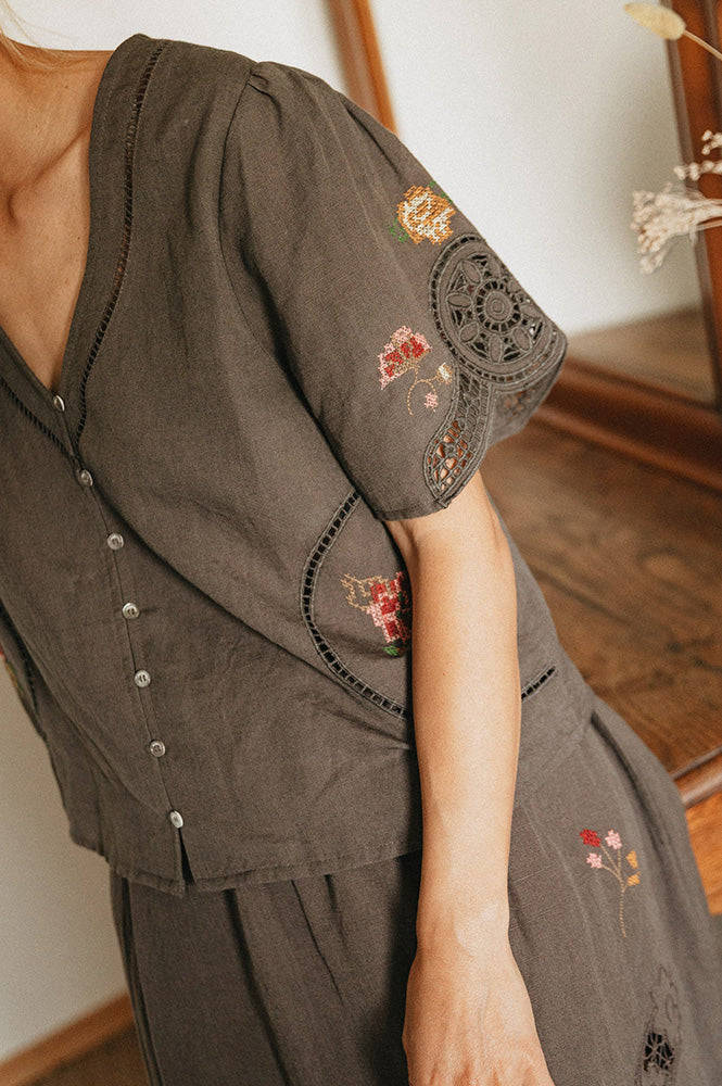 Indi & Cold Carbon Cross-Stitch Blouse