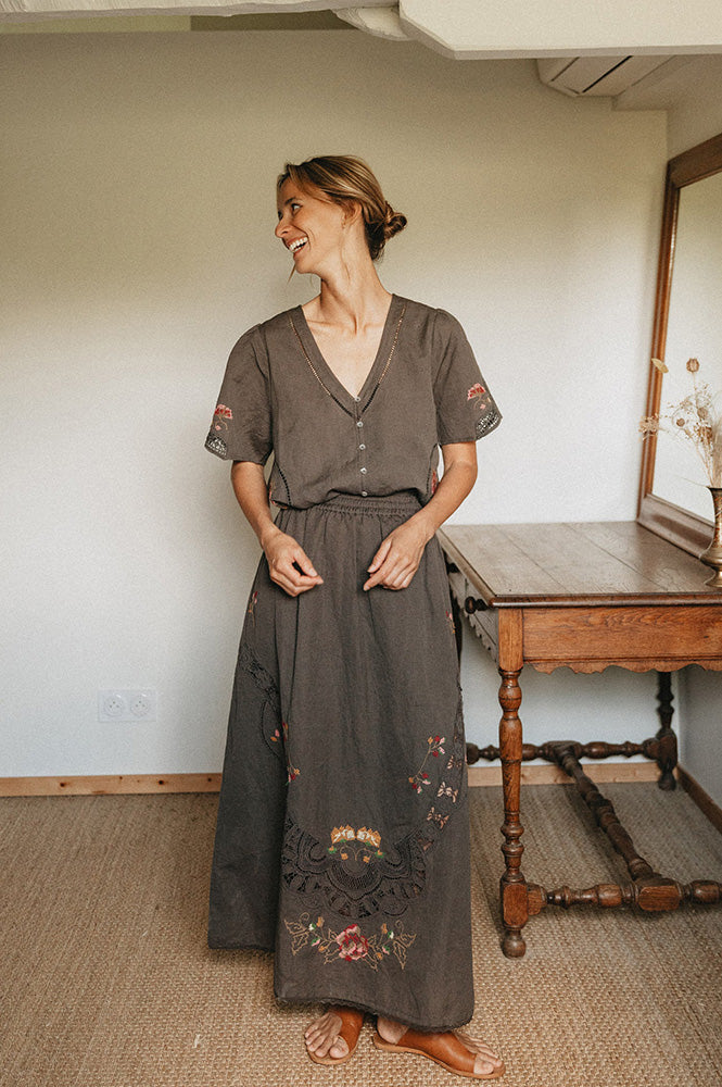 Indi & Cold Carbon Cross-Stitch Blouse