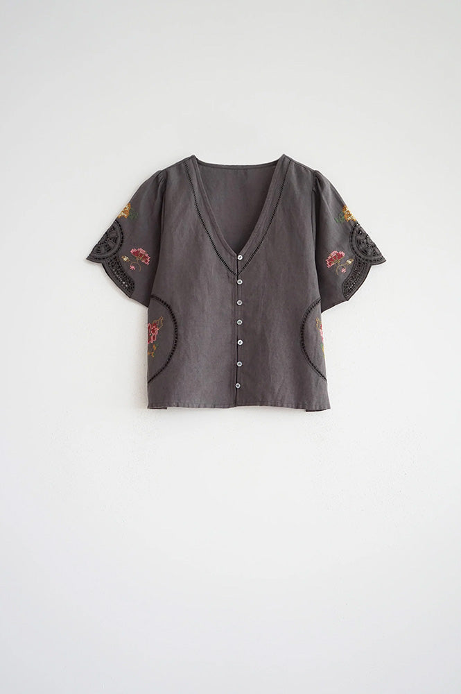 Indi & Cold Carbon Cross-Stitch Blouse