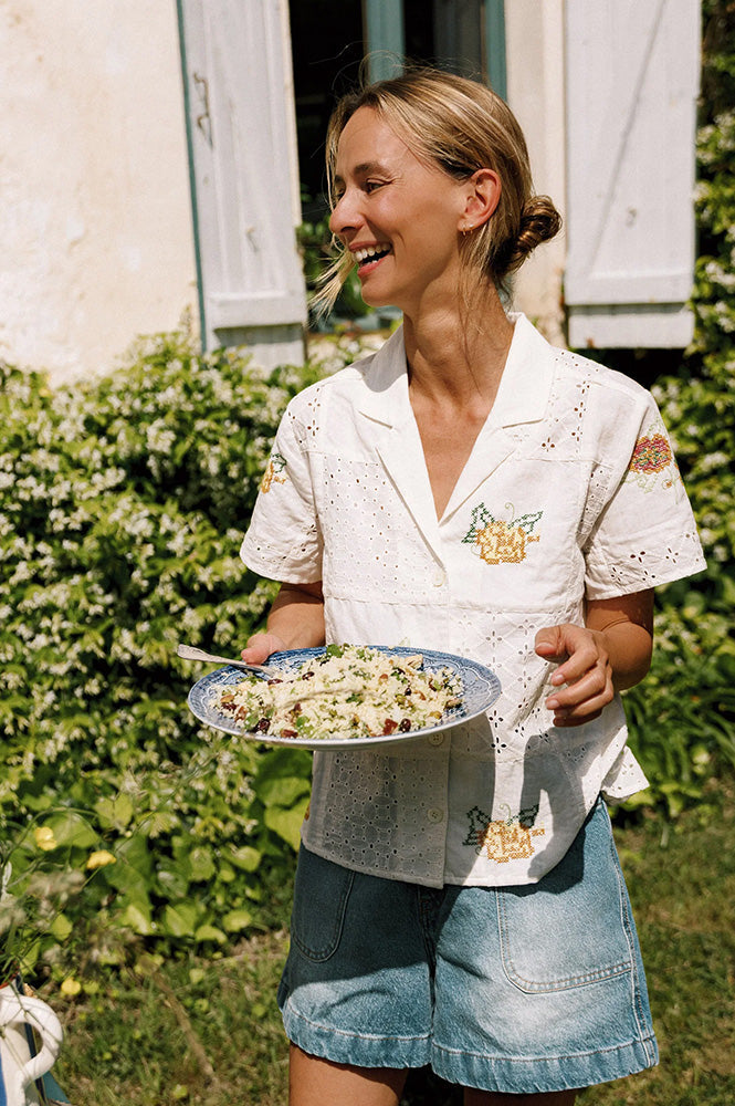 Indi & Cold White Cross-Stitch Patch Shirt