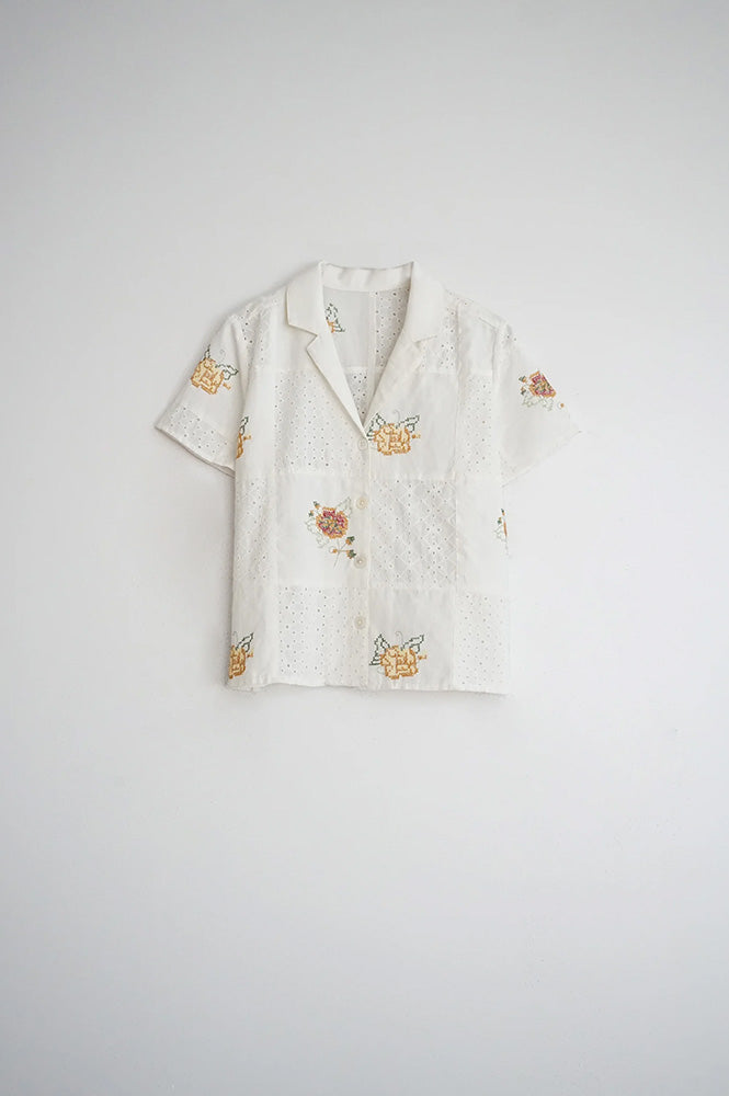Indi & Cold White Cross-Stitch Patch Shirt
