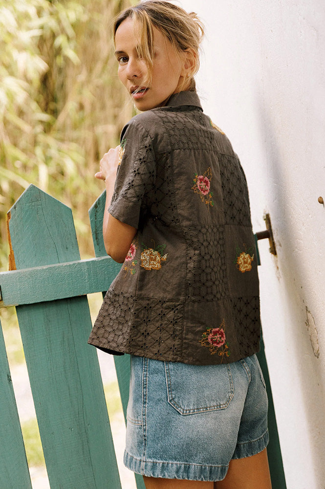 Indi & Cold Carbon Cross-Stitch Patch Shirt