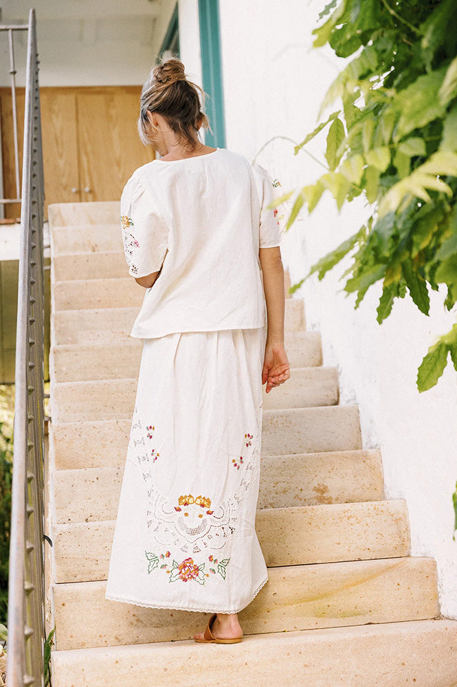Indi & Cold White Cross-Stitch Skirt