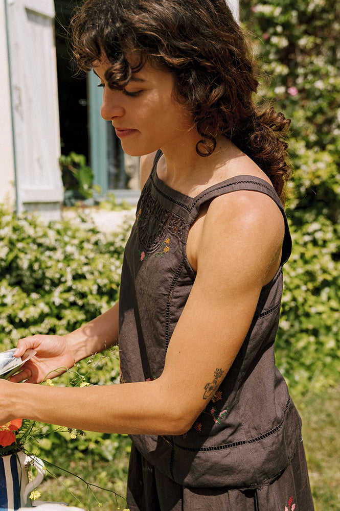 Indi & Cold Carbon Cross-Stitch Vest