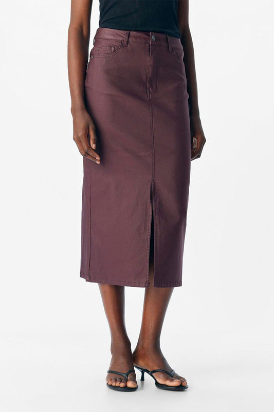 Object Naya Mauve Wine Coated Midi Skirt