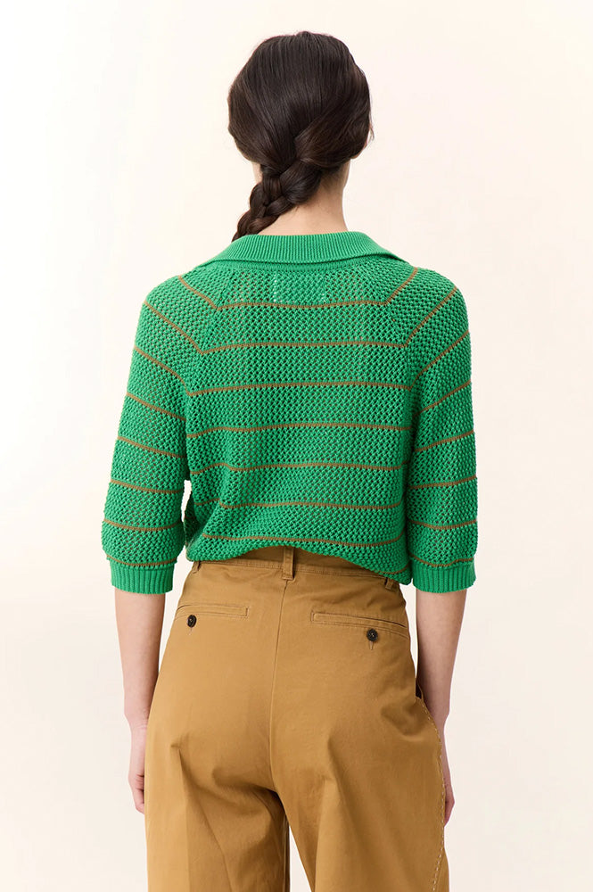 Leon & Harper Make Green Stipe Polo Knit Shirt