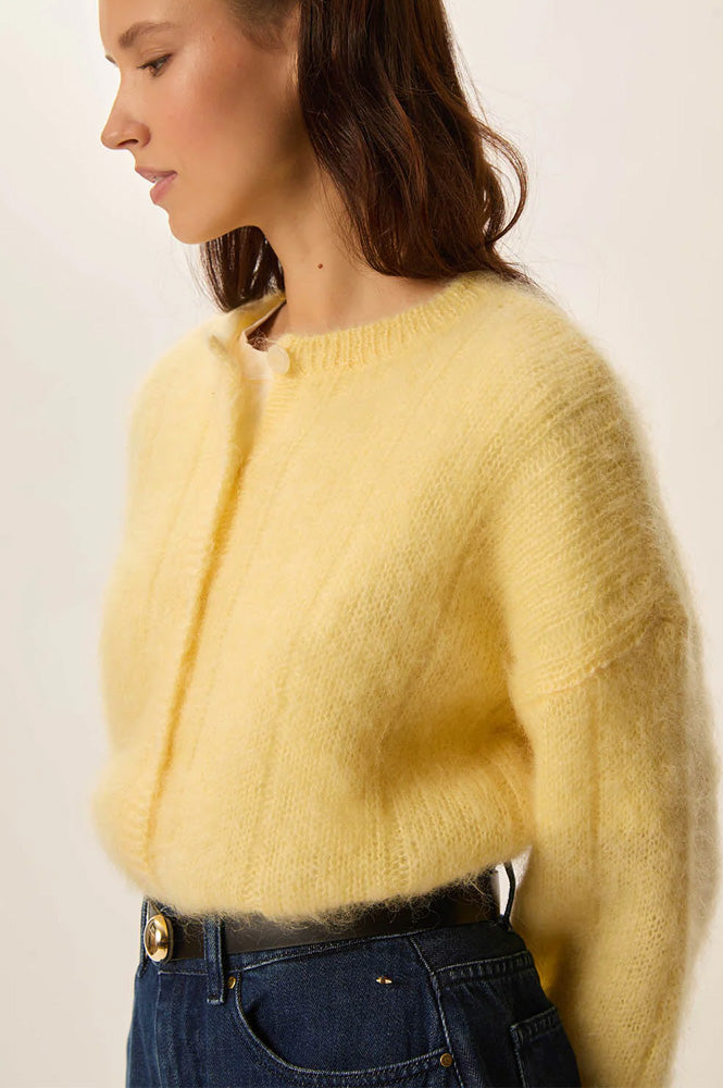 Des Petits Hauts Owl Lemon Yellow Cardigan