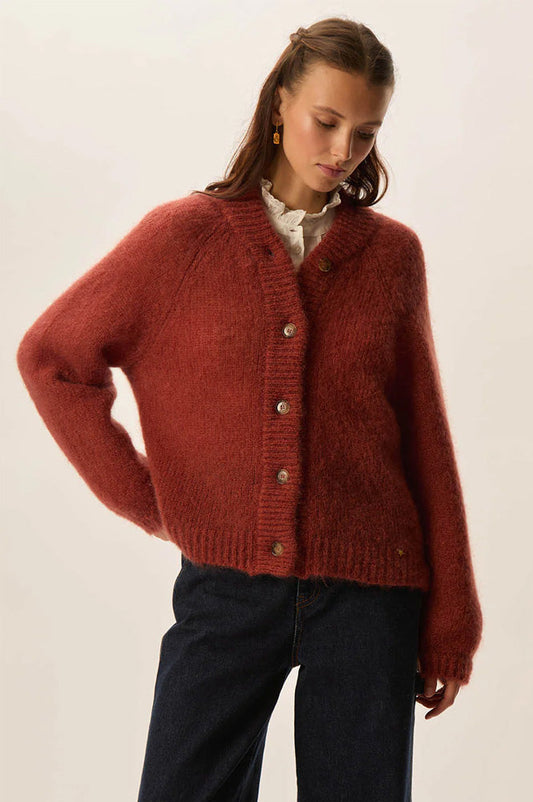 Des Petits Hauts Alanis Fox Rusty Brown Cardigan