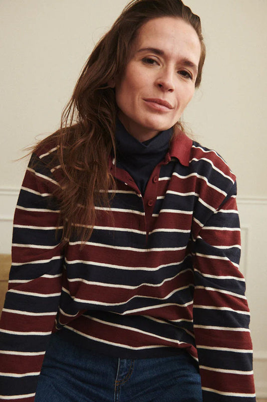 Basic Apparel Anelli Bordeaux And Sky Captain Polo Top