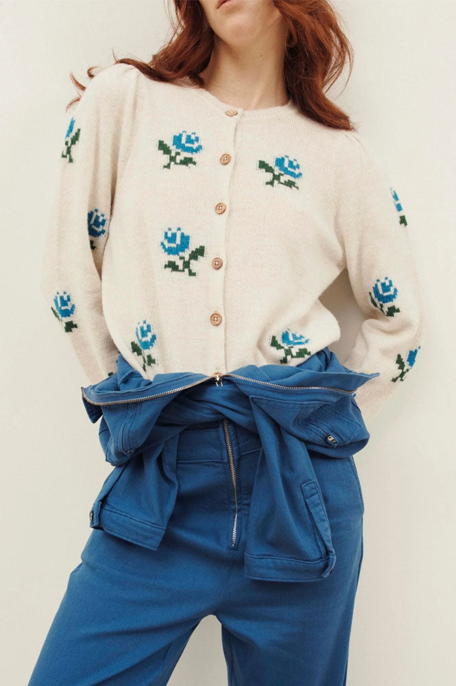 Emile Et Ida Calizia Floral Ecru Cardigan