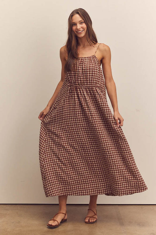 Amente Gingham Shirred Cami Dress