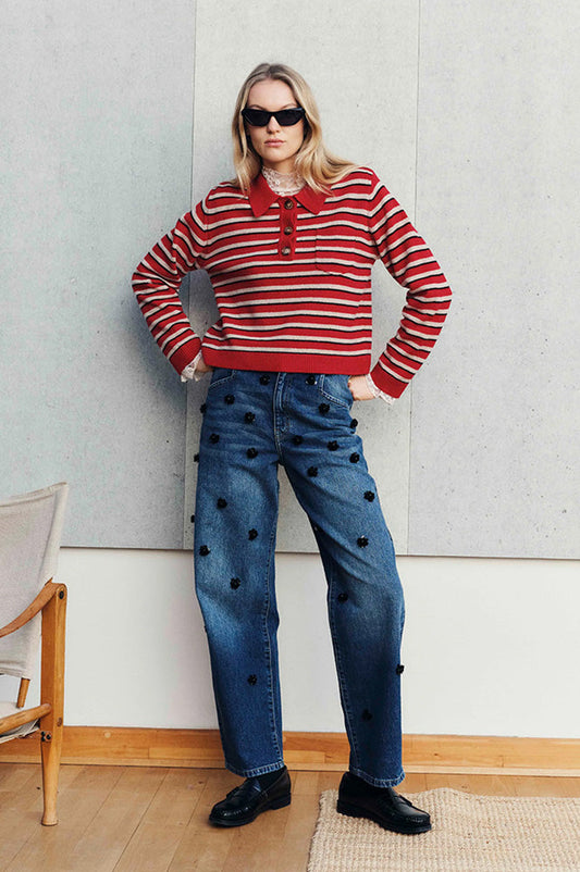 Baum Und Pferdgarten Cori Crimson Red Stripe Knit Jumper
