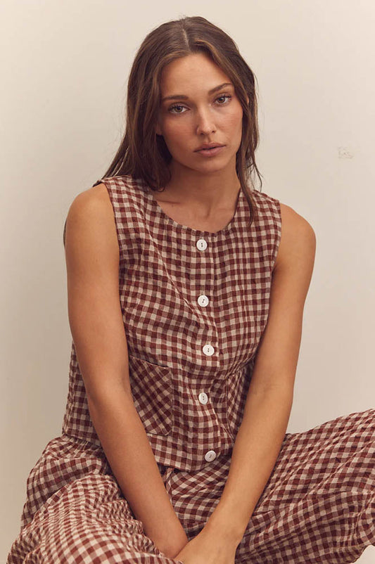 Amente Gingham Button Down Top