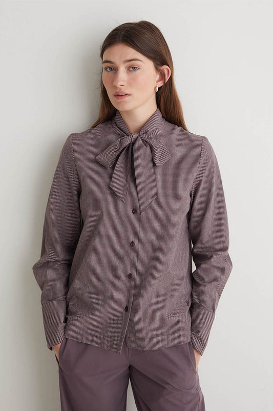 Yerse Marietta Maroon Check Blouse