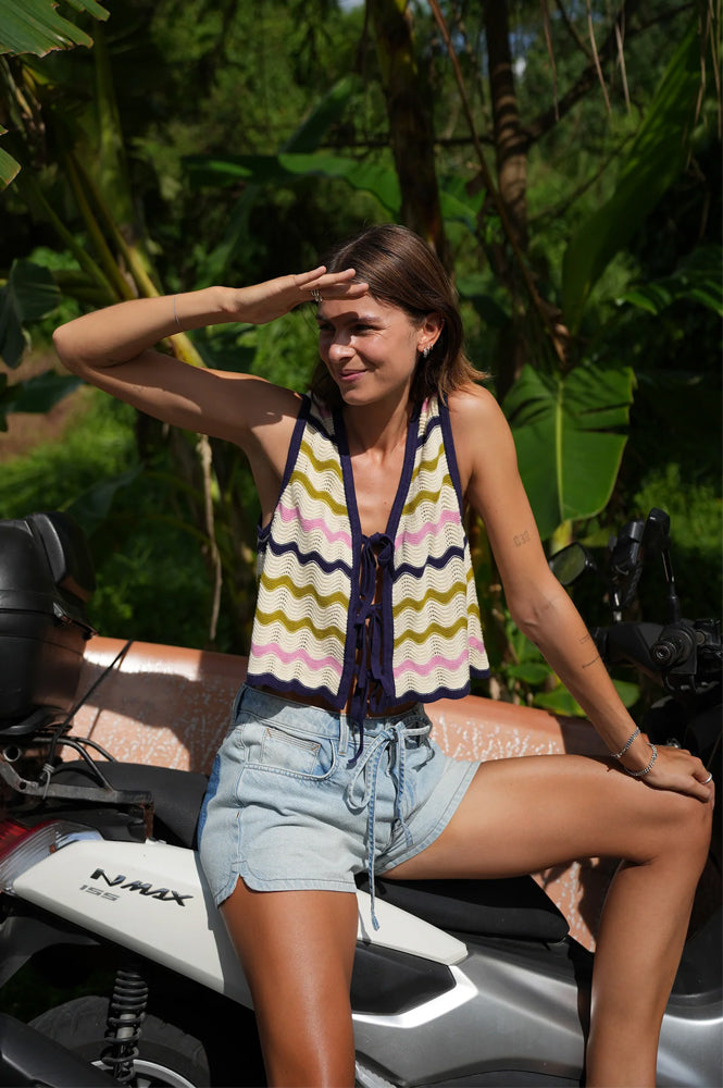 Seventy + Mochi Edie Lime Stripe Tie Vest