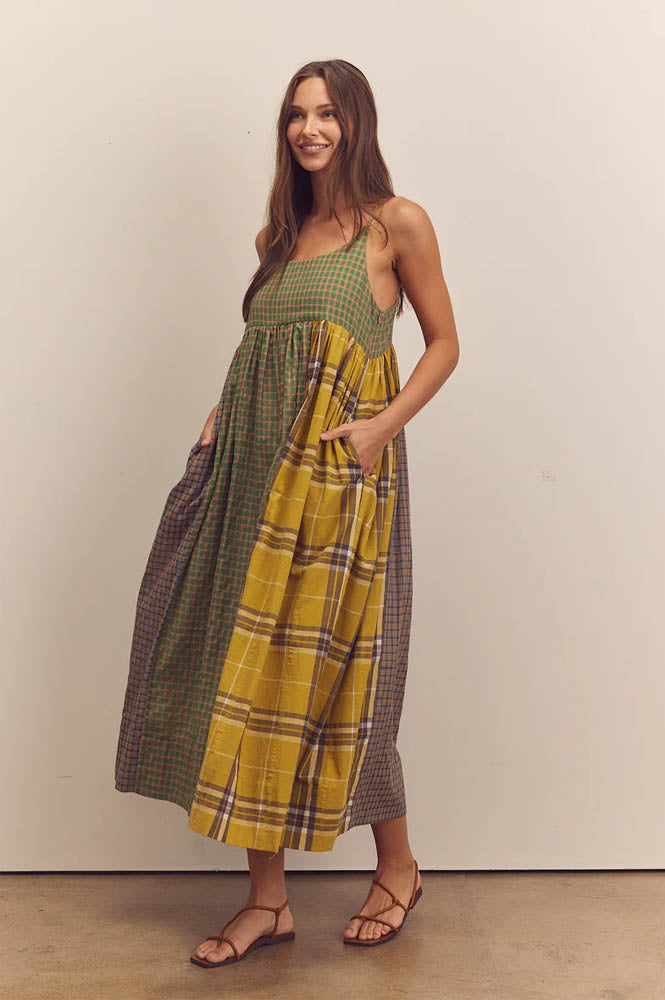 Amente Contrast Check Cami Dress