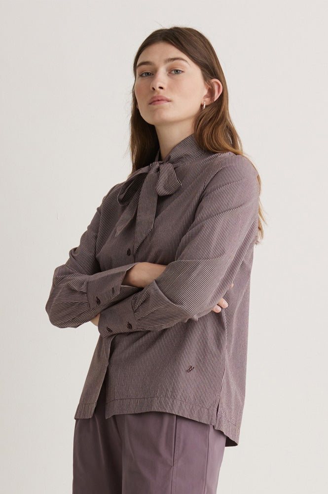 Yerse Marietta Maroon Check Blouse