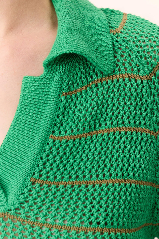 Leon & Harper Make Green Stipe Polo Knit Shirt