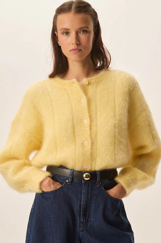 Des Petits Hauts Owl Lemon Yellow Cardigan