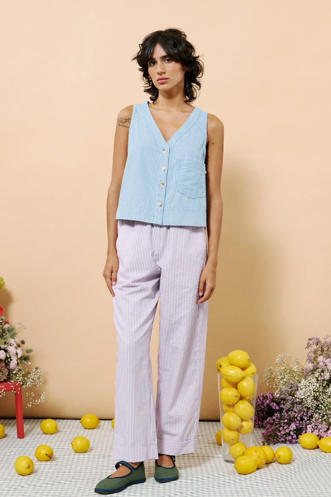 FRNCH Colza Striped Denim Sleeveless Vest