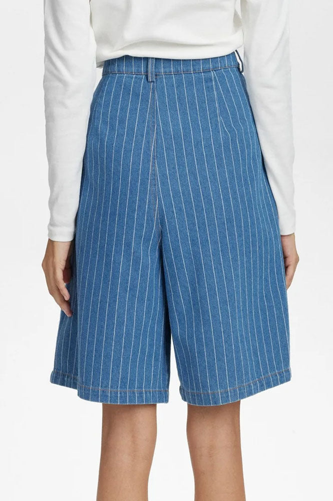 Numph Lucie Blue Denim Stripe Shorts
