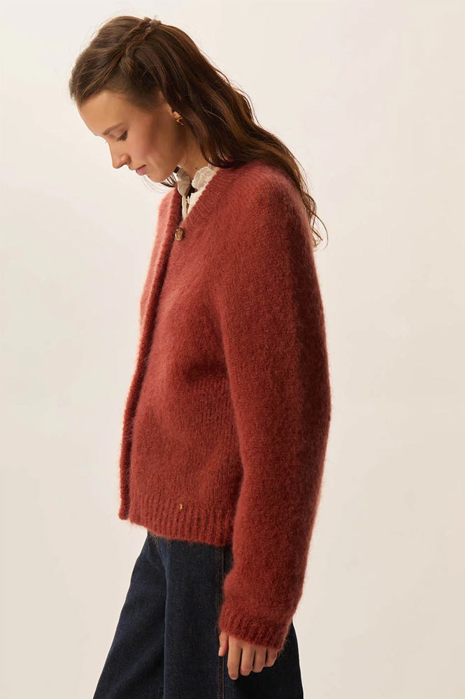 Des Petits Hauts Alanis Fox Rusty Brown Cardigan