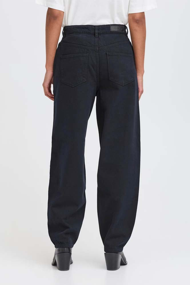 ICHI Hezano Navy Barrel Leg Trousers