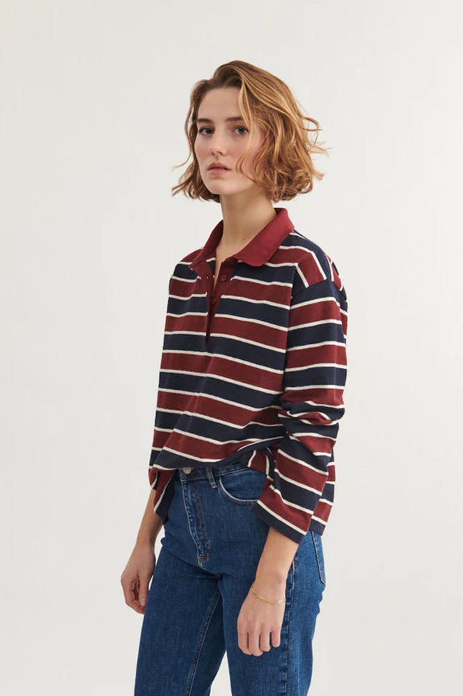 Basic Apparel Anelli Bordeaux And Sky Captain Polo Top