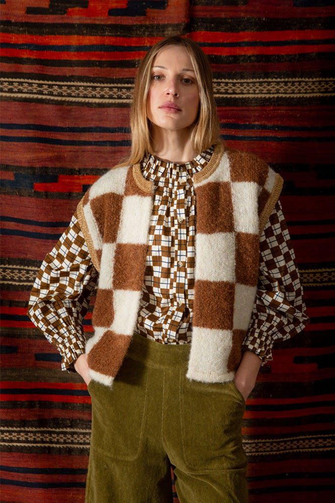 Bonté Earl Camel Check Gilet