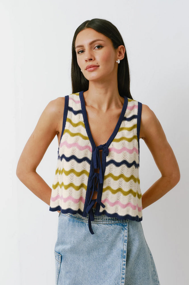 Seventy + Mochi Edie Lime Stripe Tie Vest