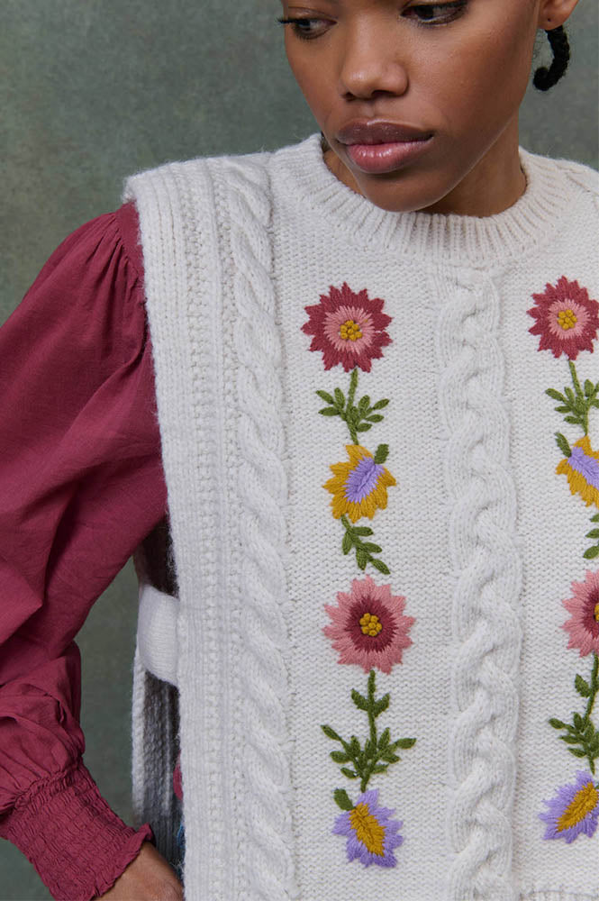 Louise Misha Adela Floral Cream Sleeveless Jumper