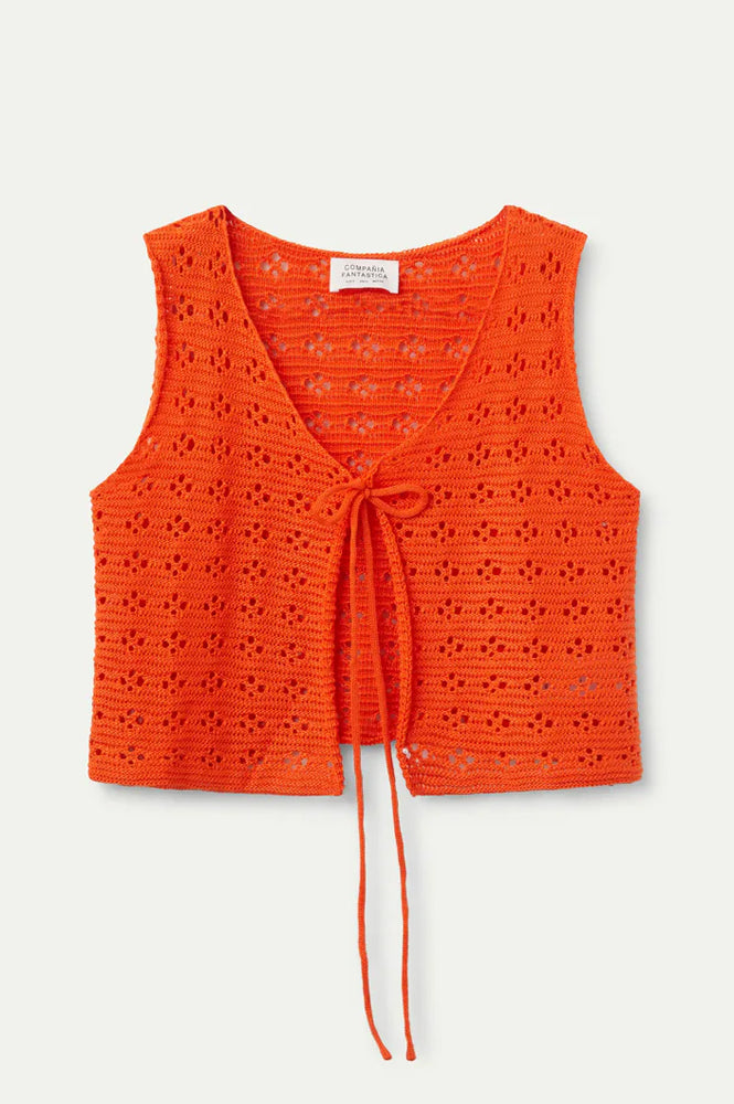 Compania Fantastica Orange Knit Bow Top