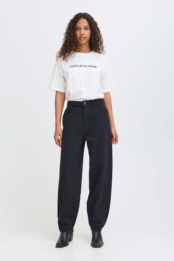 ICHI Hezano Navy Barrel Leg Trousers