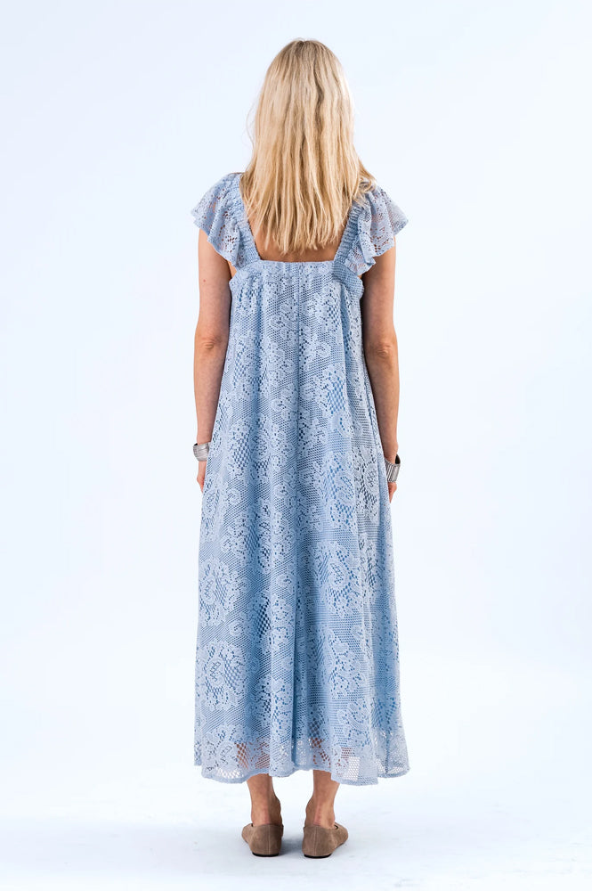 Lolly's Laundry Milan Dusty Blue Lace Midi Dress