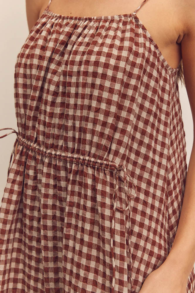 Amente Gingham Shirred Cami Dress