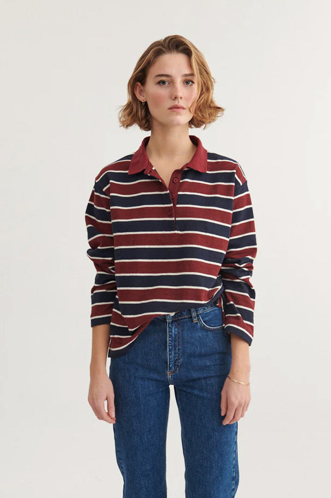 Basic Apparel Anelli Bordeaux And Sky Captain Polo Top
