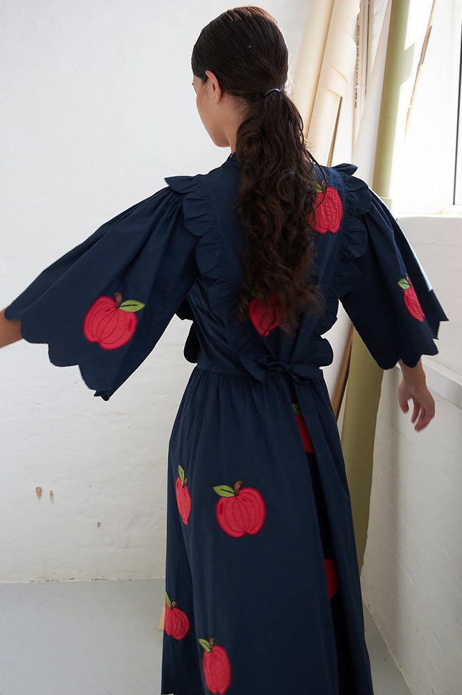 Stella Nova Apple Embroidered Navy Midi Dress