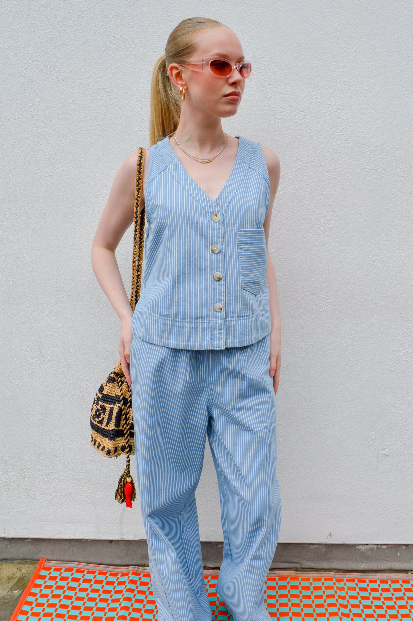 FRNCH Colza Striped Denim Sleeveless Vest