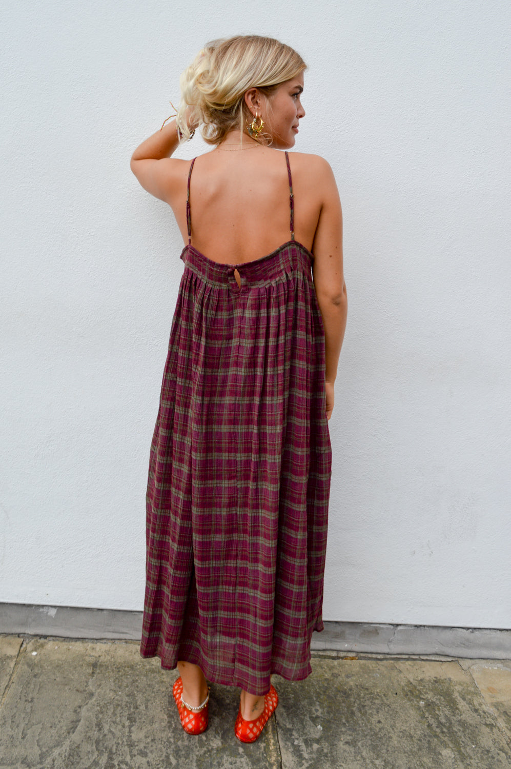 Amente Check Pleated Cami Dress