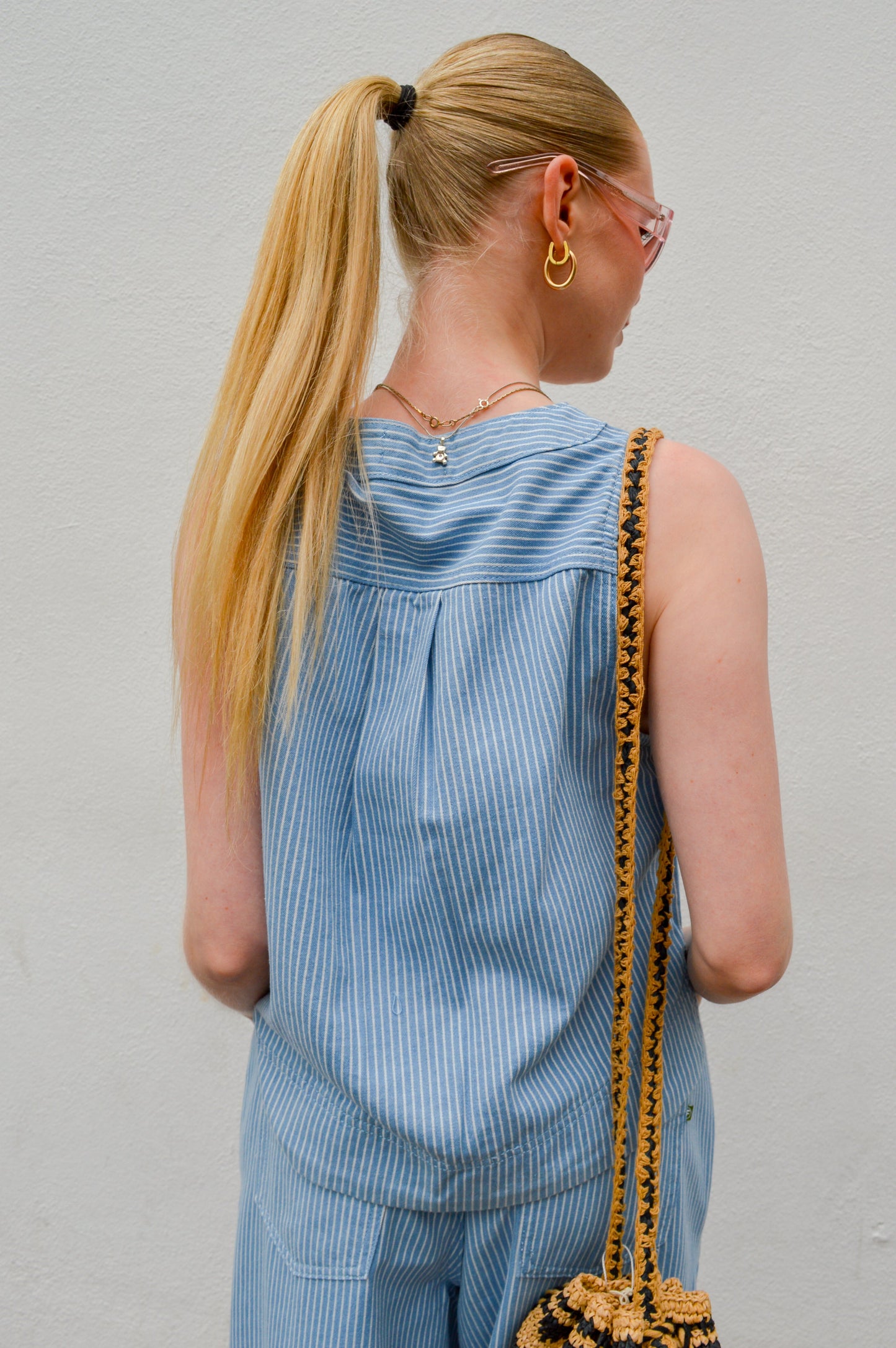FRNCH Colza Striped Denim Sleeveless Vest