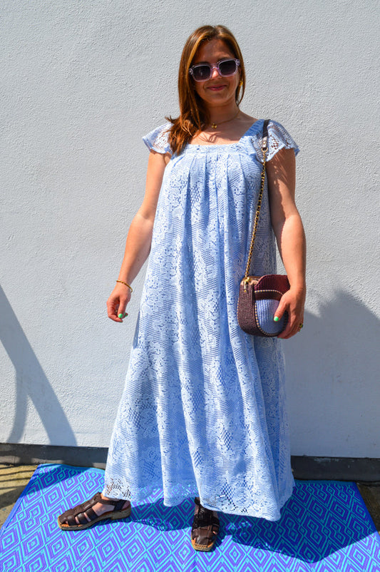 Lolly's Laundry Milan Dusty Blue Lace Midi Dress