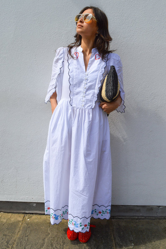 Stella Nova Heart Embroidered White Dress