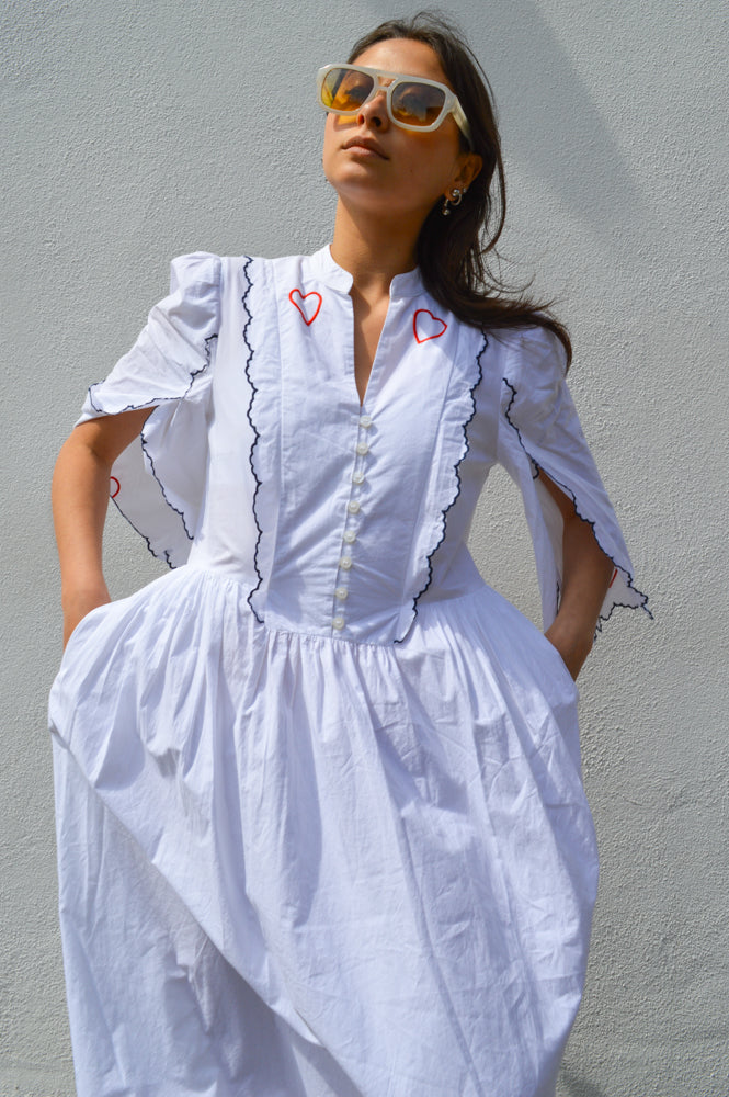 Stella Nova Heart Embroidered White Dress
