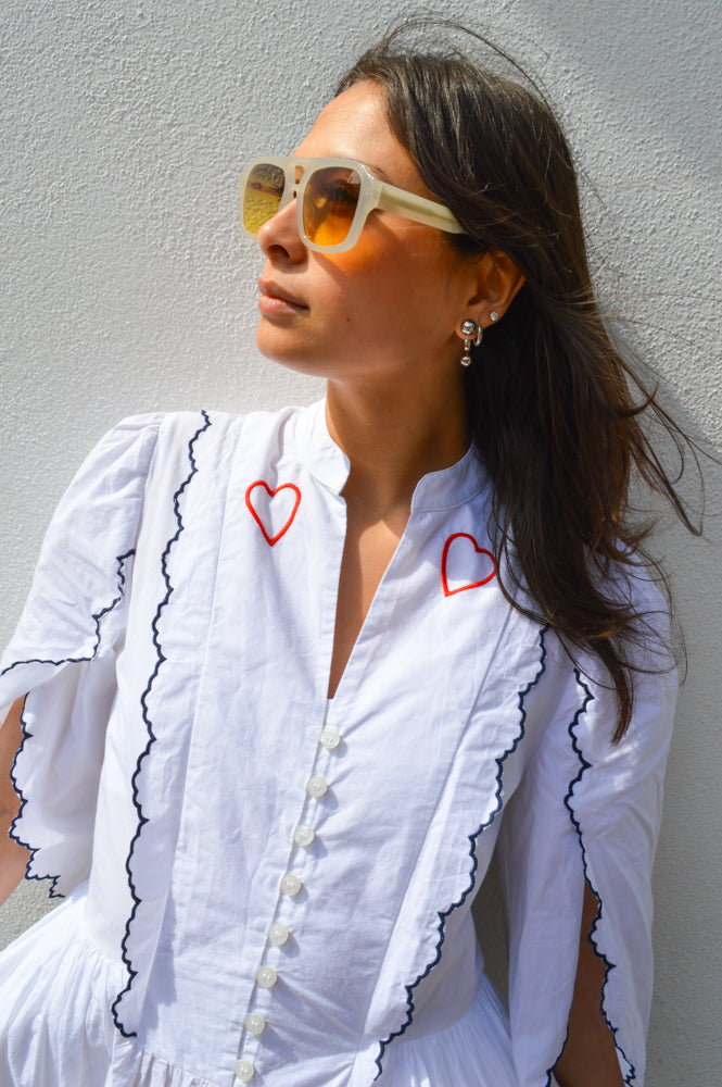 Stella Nova Heart Embroidered White Dress