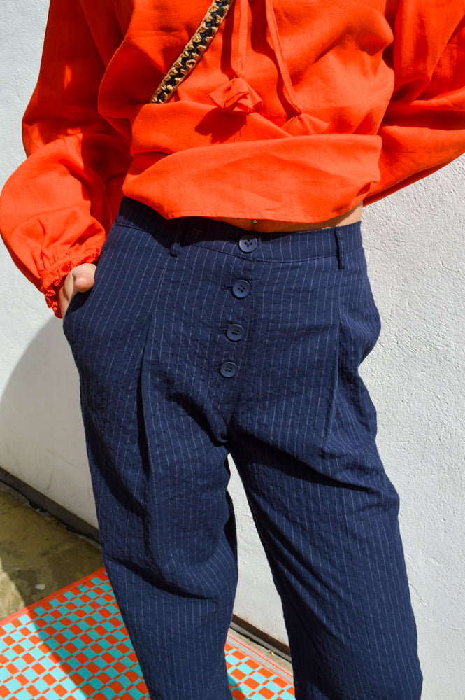 Nice Things Diplo Pinstripe Navy Trousers