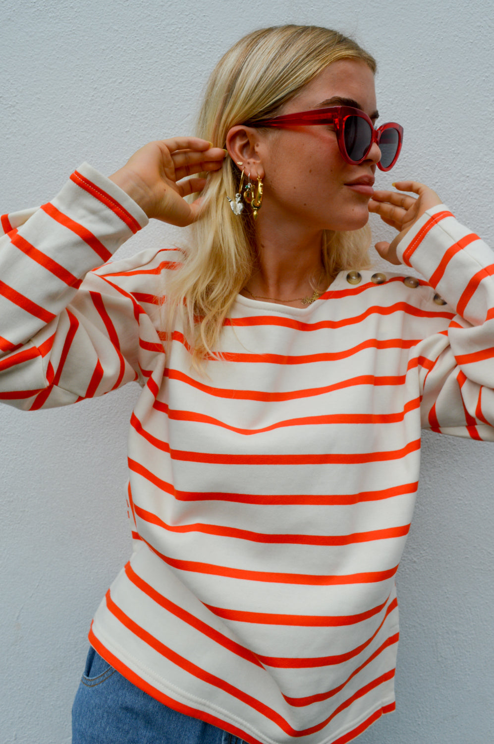 ICHI Maggie Orange Stripe Sweatshirt