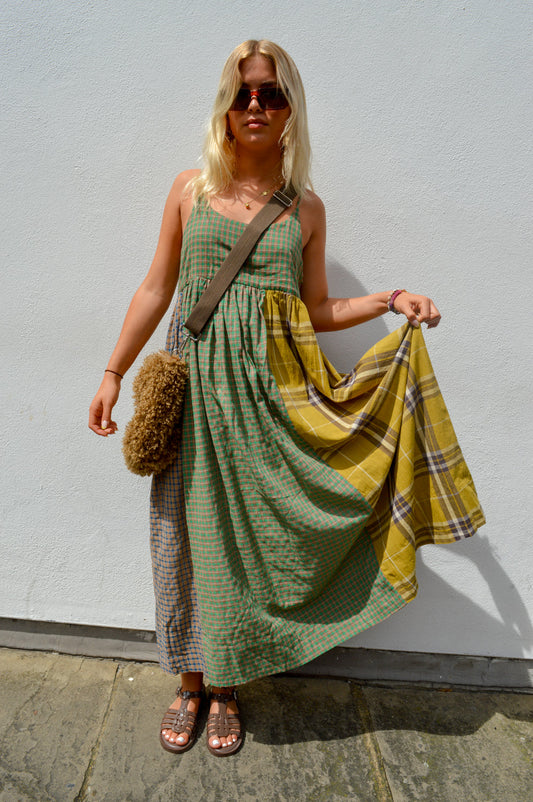 Amente Contrast Check Cami Dress